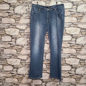 Cato Womens Embroidered Flare Leg Jeans Rhinestone